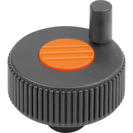 Kipp Knurled Knob W Handle Size:3, D1=63, Form:H, Plastic Black, Comp:Steel Cap:Orange Ral 2004, D=8H8, K0262.23081